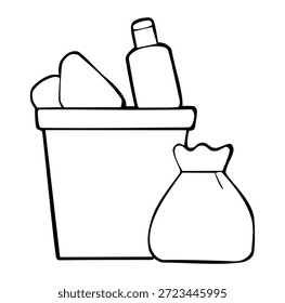 Cartoon Icon Environment Trash Can Full of Trash Simple Digital Design