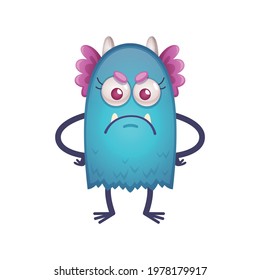 Cartoon icon with funny angry beast on white background vector illustration
