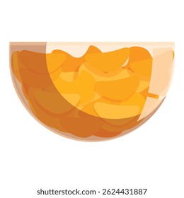 Ícone de desenho animado de tigela de vidro cheia de chips de queijo nacho em pé na mesa