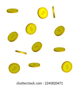 Cartoon icon with gold falling coins. Money rain. Falling money. Vector illustration.