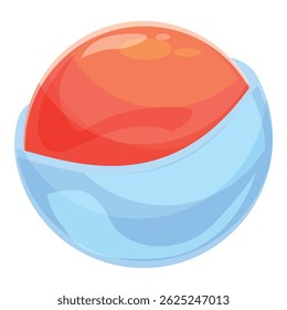 Cartoon icon of a half red planet with blue atmosphere surrounded by space