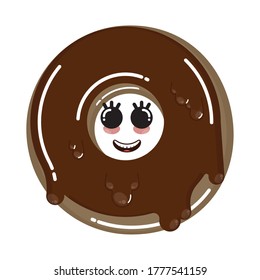Cartoon icon of a happy chocolate donut. Dessert icon - Vector
