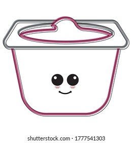 Icono de caricatura de una taza de pudding feliz. Icono de producto lácteo - Vector