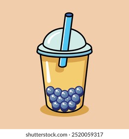 Cartoon icon illustration of cute bubble tea boba milk
