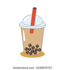 Cartoon icon illustration of cute bubble tea boba milk
