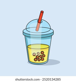 Cartoon icon illustration of cute bubble tea boba milk
