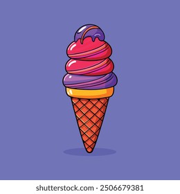 Cartoon Icon Illustration of an Ice Cream Cone - Isolated Sweet Food Icon, Flat Cartoon Style
