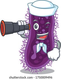A cartoon icon of lactobacillus rhamnosus bacteria Sailor with binocular