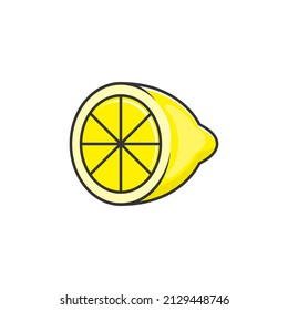 Cartoon icon of lemon. Yellow fruit and peel of lemon. Fruit sour, fresh, vitamin and lemon slice. Food icon concept isolated vector illustration.