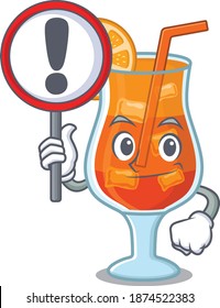 A cartoon icon of mai tai cocktail with a exclamation sign board