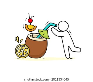Cartoon Icon - Mann trinken Cocktail. Handgezeichnete Vektorgrafik für Essen und Sommerdesign.