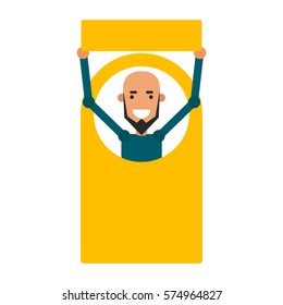 Cartoon icon man. Vector illustration young guy with a sign in flat style and blank space for inscription.
