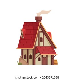 Cartoon icon of medieval house on white background vector illustration