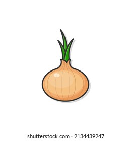 Cartoon icon of onion. Vegetable icon. Fresh, vegetable, and whole with leaf. Onion cartoon.