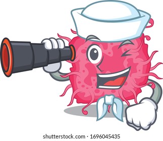 A cartoon icon of pathogenic bacteria Sailor with binocular