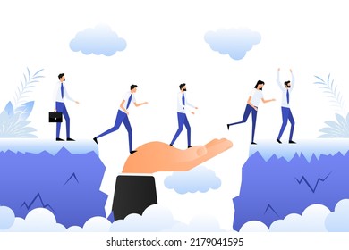 Cartoon icon with people chasm. Business concept. Team concept.
