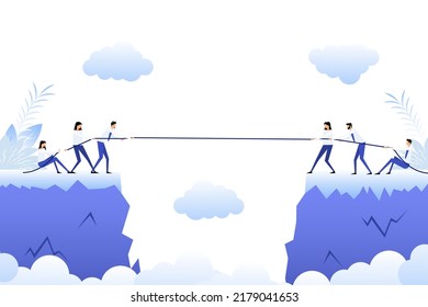 Cartoon icon with people chasm. Business concept. Team concept.