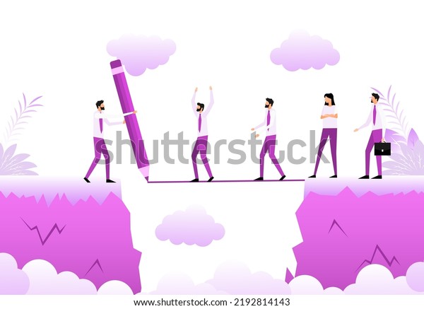 Cartoon icon with people chasm. Business\
concept. Team concept.