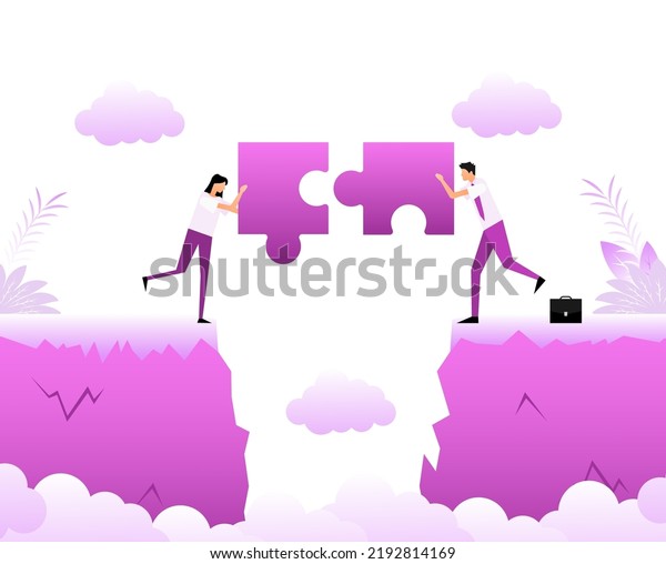 Cartoon icon with people chasm. Business\
concept. Team concept.