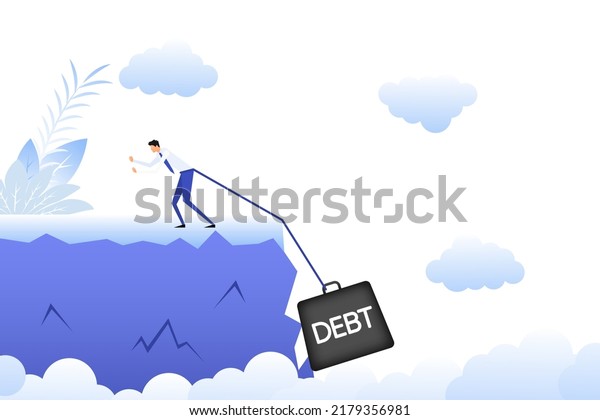 Cartoon icon with people chasm. Debt concept.\
Team concept.
