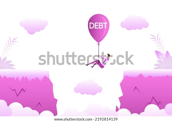 Cartoon icon with people chasm. Debt concept.\
Team concept.