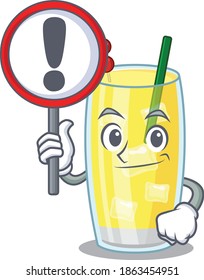 A cartoon icon of pina colada cocktail with a exclamation sign board