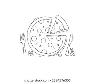 Cartoon icon - pizza. Delivery concept. Cartoon illustration with margarita pizza. Doodle food isolated on white background. Fast food concept