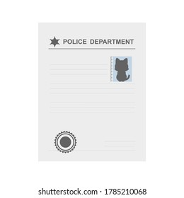 Cartoon Icon Of The Police Department Case File Documentation With Cat Suspect, Vector Illustration