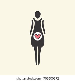 Cartoon icon of a pregnant girl. Birth of a child. Vector graphic illustration, logo silhouette for design.
