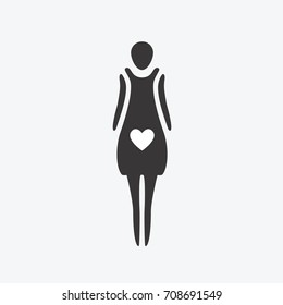 Cartoon icon of a pregnant girl. Birth of a child. Vector graphic illustration, logo silhouette for design.
