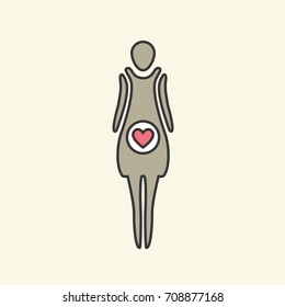 Cartoon icon of a pregnant girl. Birth of a child. Vector graphic illustration, logo silhouette for design.
