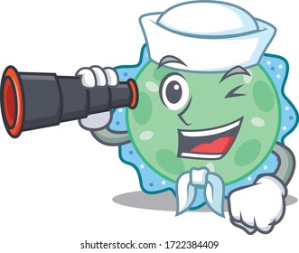 A cartoon icon of pseudomonas aeruginosa Sailor with binocular