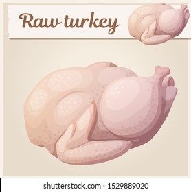 Cartoon icon of raw turkey. Vector poultry illustration on beige background