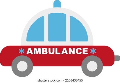 Icono de caricatura del coche de ambulancia roja para niños. Forma redonda estilizada de vehículos médicos con iluminación de emergencia en el techo en estilo infantil. Transporte hospitalario para la creación de paisajes urbanos para libros infantiles.