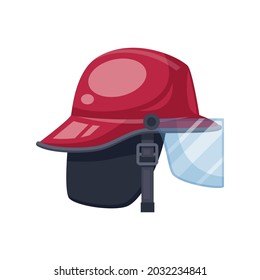 Cartoon icon with red and black protective firefighter helmet vector illustration