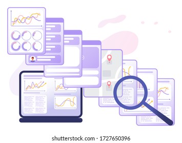 Cartoon icon search engine marketing business for concept design with web, phone, tablet and app pages. Copywriting service, content management, best SEO concept. 3d flat style infographic template.