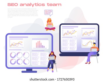 Cartoon icon with SEO analytics team marketing business for concept design with characters. 3d flat style infographic template. Notebook, CRM and envelope icon vector isolated metaphor illustration.