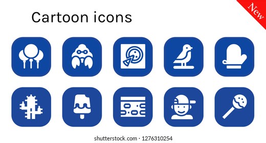  cartoon icon set. 10 filled cartoon icons. Simple modern icons about  - Balloons, Hermit crab, Pizza, Bird, Mitten, Cactus, Ice cream, Nougat, Boy, Lollipop