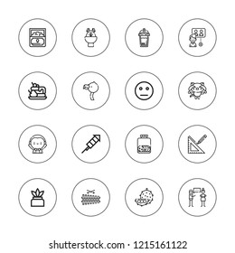 Cartoon icon set. collection of 16 outline cartoon icons with cactus, cookie, dracula, durian, easter bunny, flamingo, inner circle, kitty, frappe, neutral, ruler icons.