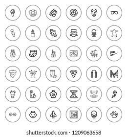 Cartoon icon set. collection of 36 outline cartoon icons with aquarium, argument, art, baby clothes, baby, bacteria, bear, cactus, bunny, chameleon icons. editable icons.