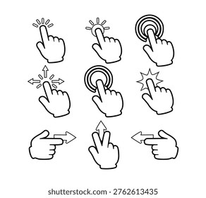 Cartoon Icon Set Collector Uncolored Hand Gesture Simple Digital Design