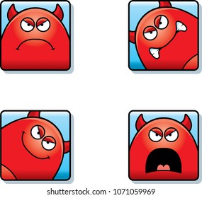A cartoon icon set of a devil with angry expressions.