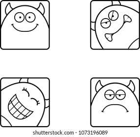 A cartoon icon set of a devil with a mix of expressions.