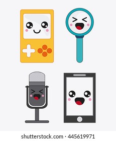 cartoon icon set. Kawaii and technology. Vector graphic