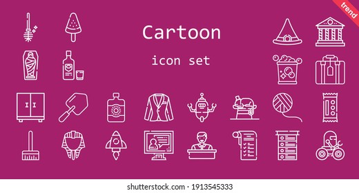 cartoon icon set. line icon style. cartoon related icons such as sun lotion, toilet brush, suitcase, chameleon, candy, broom, mummy, wool ball, egyptian, shovel, closet, employee, list, popsicle