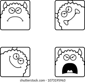 A cartoon icon set of a monster with angry expressions.