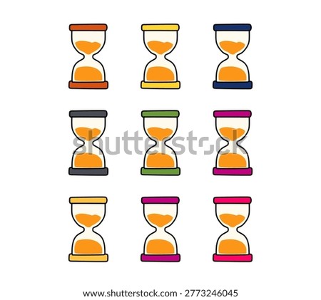 Cartoon Icon Set Nine Time And Alarm Sand Time Simple Digital Design