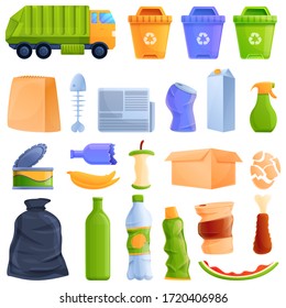 cartoon icon set on the topic of trash, vector illustration