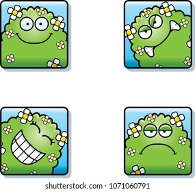 A cartoon icon set of a plant monster with a mix of expressions.