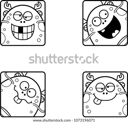 A cartoon icon set of a sea monster with silly expressions.